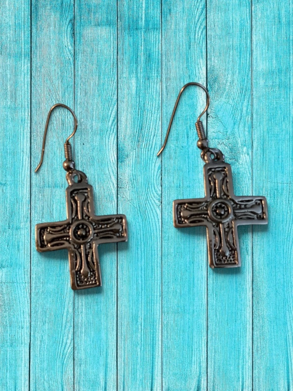 Silver Tone Cross Earrings